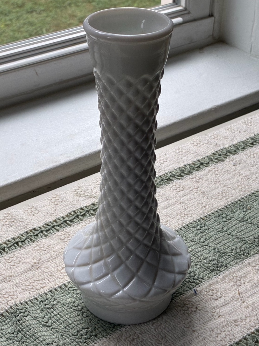 Vintage White Quilted Milk Glass Bud Vase